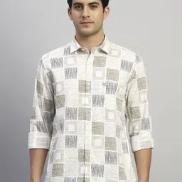 Cantabil Geometric Printed Spread Collar Long Sleeves Casual Cotton Shirt-picture-37