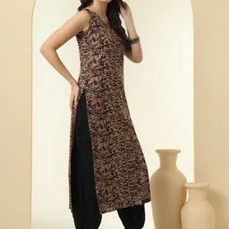 NYPA Abstract Printed Sleeveless Straight Kurta With Harem Pants image 2