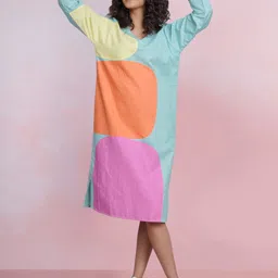 THE HOUSE OF HEMP Colourblocked Cuffed Sleeves A-Line Midi Dress image 2