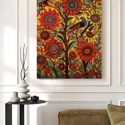 Myntra Elegant Homes Yellow & Red Single Piece Canvas Floral and Botanical Wall Paintings image 5