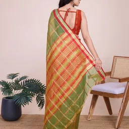 Aldwych Woven Design Checked Chanderi Saree image 3