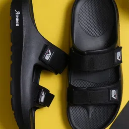 Athree Men Rubber Double Strap Slipper Sliders With Velcro Detail image 1