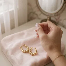 Maansh Stainless Steel 18Kt Gold-Plated Korean Beaded Huggie Geometric Hoop Earrings-picture-32