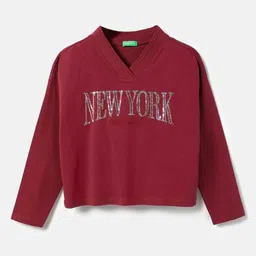 United Colors of Benetton Girls Typography Printed V-neck Cotton T-shirt-picture-57