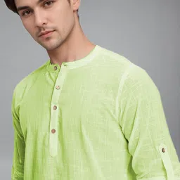 Vida Loca Men Band Collar Roll-Up Sleeves Straight Short Kurta image 5