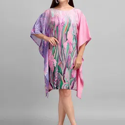 KWEEN Women Abstract Print Kimono Sleeve Kaftan Above Knee Dress-picture-28