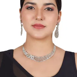 ELANHOOD Rhodium-Plated Stone-Studded Jewellery Set image 3