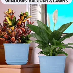 Kuber Industries 6Pcs White & Blue Textured Planters With Plate image 3