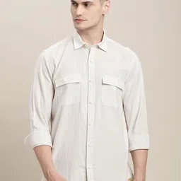 Turtle Men Relaxed Fit Solid Spread Collar Cotton Casual Shirt-image-51