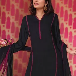 Aaghnya Notch Neck Panelled Straight Kurta With Palazzos & Dupatta image 4