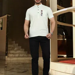 SAMRIZ Men Standard Fit Solid Band Collar Casual Shirt image 2