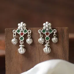 NAMAN ARTS Silver-Plated Floral Drop Earrings-picture-39