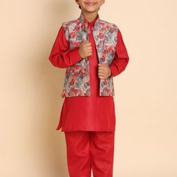 Pro-Ethic STYLE DEVELOPER Boys Floral Printed Regular Pure Cotton Kurta with Trousers-picture-8