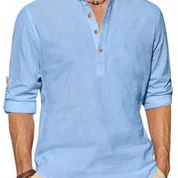 Navkanj Band Collar Roll-Up Sleeves Straight Short Kurta-picture-35