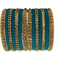 LLL FASHION Set Of 24 Turquoise Blue Glass Artificial Stones & Beads Bangle-picture-40