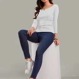 Maheshvi Women Ribbed Notched Neck Long Sleeves Regular Top image 4