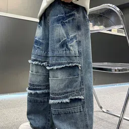 LULU & SKY Boys Wide Leg Mid-Rise Mildly Distressed Heavy Fade Stretchable Jeans-picture-46