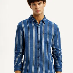 Levis Classic Slim Fit Vertical Stripes Striped Spread Collar Cotton Shirt-image-80