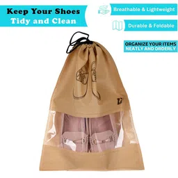 Kuber Industries Beige and Black 8 Pieces Printed Shoe Cover Bags image 4