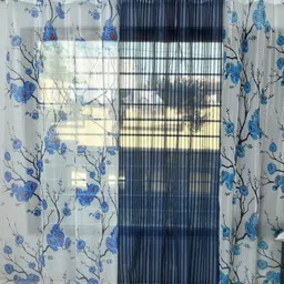Galaxy Home Decor Blue & White 3 Pieces Floral Printed Sheer Door Curtains-image-65