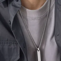 rappersshop Bar Pendant Stainless Steel Locket Set with Box Chain for Men & Boys Rhodium Stainless Steel Pendant Set image 3