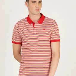 Lee Men White Striped Polo Collar Slim Fit Cotton T-shirt-picture-29