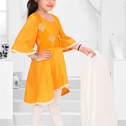 Pragya Exclusive Girls Floral Embroidered Pure Cotton Kurta With Churidar & Dupatta image 5