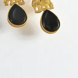 TISHUL JEWELS Gold-Plated Crystals Studded Enamelled Elephant Shaped Drop Earrings image 2