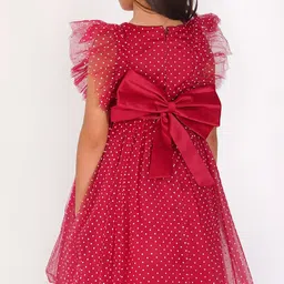 Creative Kids Girls Polka Dot Printed Flutter Sleeve Net Fit & Flare Dress image 2