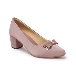 ICONICS Women Pointed Toe Block Pumps With Bow image 3