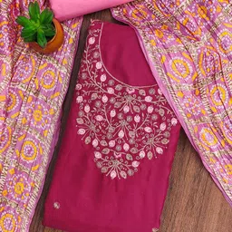 SAINOOR Floral Embroidered Cotton Unstitched Dress Material-picture-14