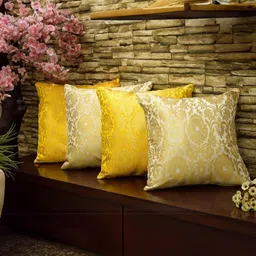 RoyalDeco Yellow & White 4 Pieces Embroidered Square Cushion Covers-image-31