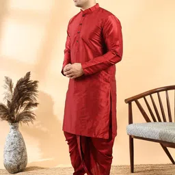 Ethluxis Traditional Long Sleeves Mandarin Collar Dupion Silk Kurta With Dhoti Pants image 4