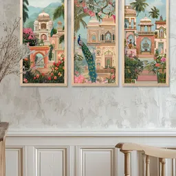 Kotart Brown & Blue 3 Pieces Wooden Wall Paintings image 3