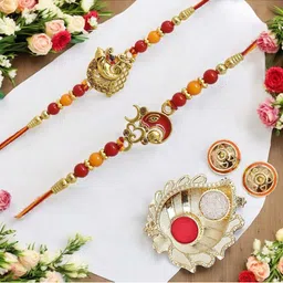 MEIRA JEWELLERY 2-Pcs Kundan Studded Thread Rakhi With Greeting Card & Roli Chawal-picture-15