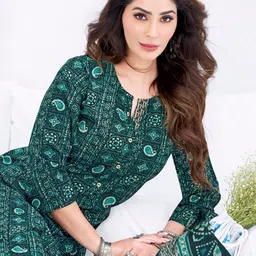 shree jeenmata collection Women Ethnic Motifs Printed Regular Pure Cotton Kurta with Trousers & With Dupatta image 4