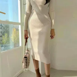 Mast & Harbour Women Striped V-Neck Bodycon Midi Dress-picture-17