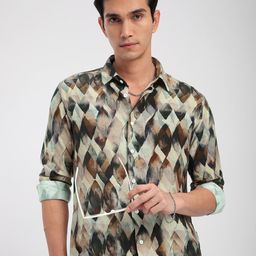 Beyoung Men Abstract Printed Spread Collar Cotton Casual Shirt-picture-39