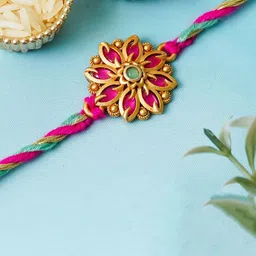eCraftIndia Artfificial Stones Studded Flower Rakhi-picture-17