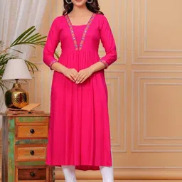 JALTHER Square Neck Floral Embroidered A-Line Pleated Kurta-picture-19