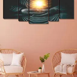 Myntra Elegant Homes Black & Yellow 5 Pieces Wooden Buddha Hands Painting Wall Arts-picture-14