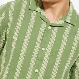 max Men Vertical Striped Cuban Collar Cotton Casual Shirt image 5