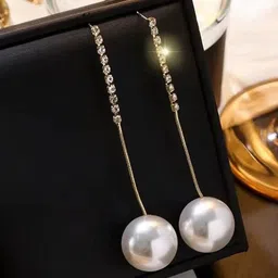 FIMBUL Gold-Plated Cubic Zirconia Studded & Pearls Beaded Spherical Shaped Drop Earrings-image-49