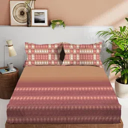 VINTANA Brown & Mauve Geometric 210 TC King Bedsheet with 2 Pillow Covers-picture-20