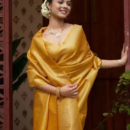 SWAMI STUDIO Pure Silk Woven Design Zari Kanjeevaram Saree With Blouse Piece image 5