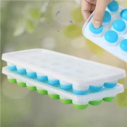 flynhigh 2pcs 21 Cavity Pop Up Ice Cube Trays for Freezer with Lid 100% BPA Free bg158 Blue, Green Silicone Ice Ball Tray image 1