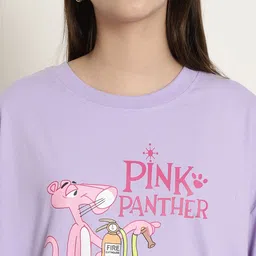 metronaut Typography, Printed Women Round Neck Cotton Blend Purple T-Shirt image 4