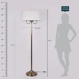 kapoor lampshades Solitaire White Fabric Shade Club Floor Lamp With Brass Base image 5