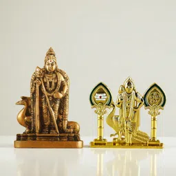 wodec PACK OF 2 ANTIQUE MURUGAN STATUE AND GOLD VEL FOR CAR DASHBOARD ETC. Decorative Showpiece - 9.5 cm image 4