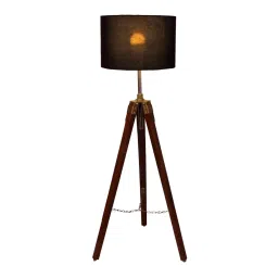 pristine interiors Contemporary Black Cotton Shade Tripod Floor Lamp With Mango wood Base image 4